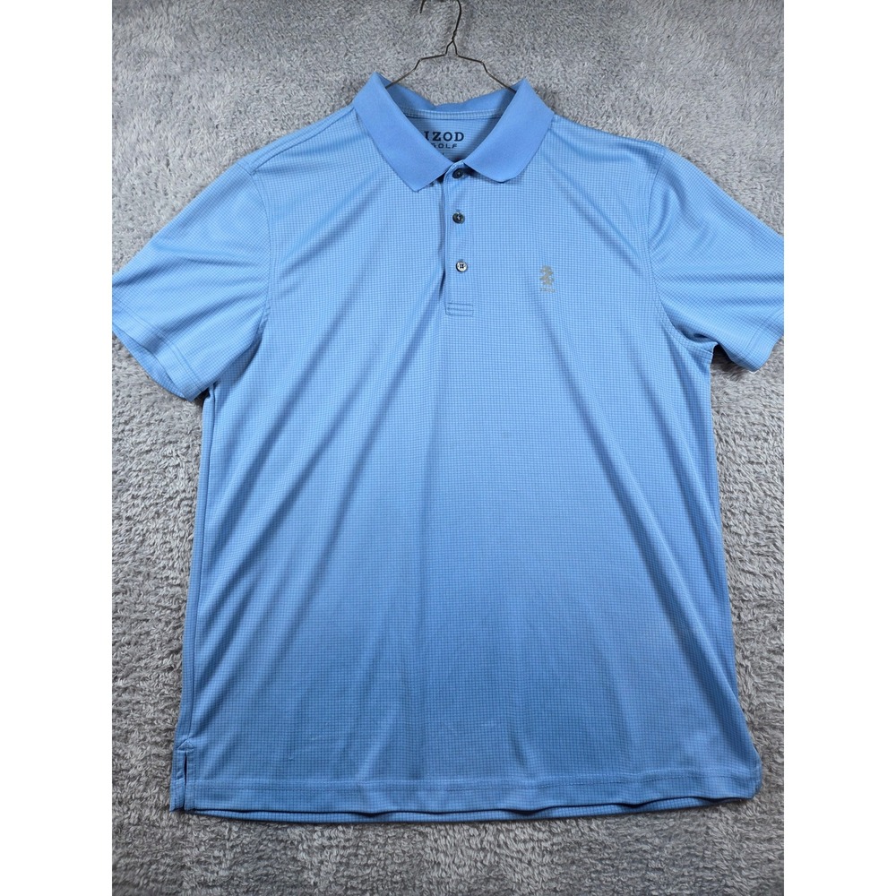 IZOD Golf Polo Shirt Large Light Blue Mens Short Sleeve Micro Grid Textured